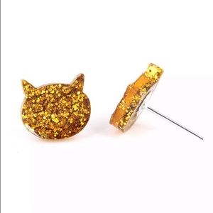 🛑3 for $10 MUST GO SALE 
 Gold Glitter Resin Kitten Earring